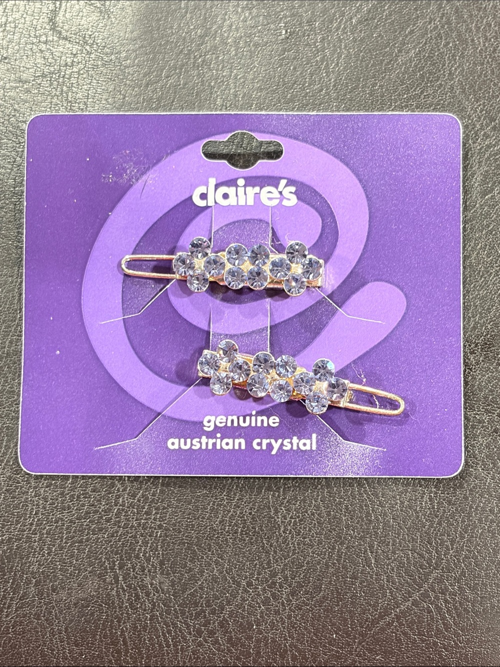 Claire's Purple Austrian Crystal Flower Hair Pins - Set of 2 Deadstock Y2K